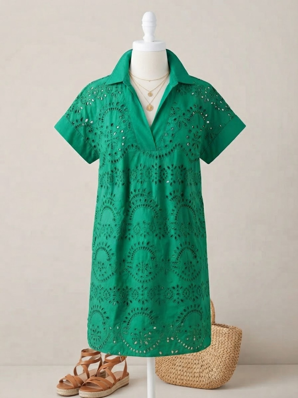 JODIFL Emerald Eyelet Polo Midi Dress